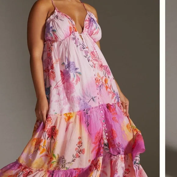 Anthropologie Pink Floral Maxi Dress - Picture 8 of 16